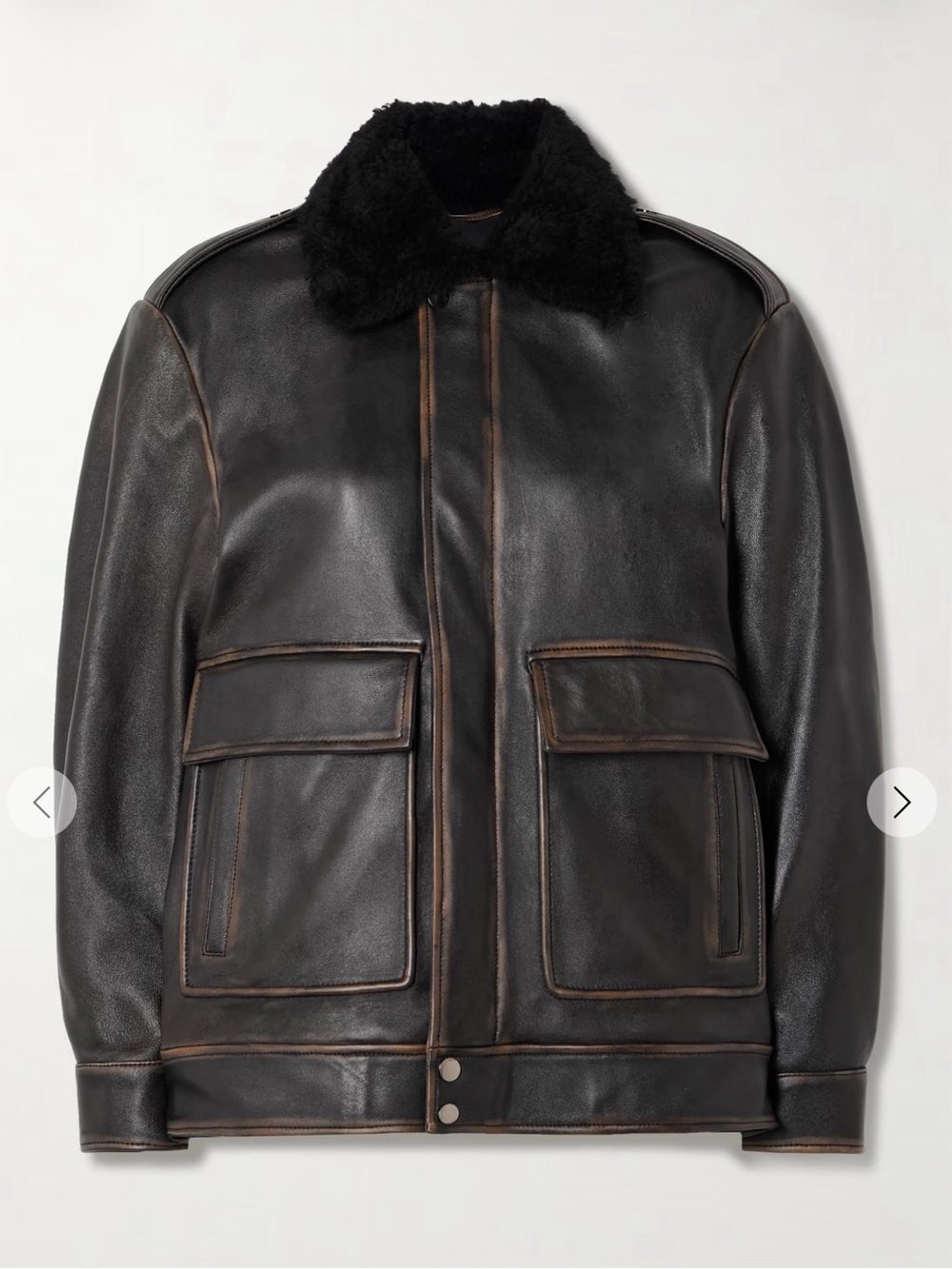 Women's Black Shearling-Collar Leather Jacket
